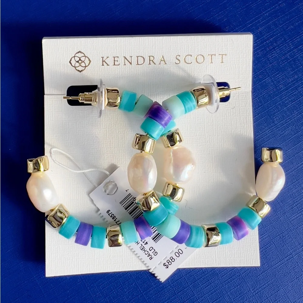KENDRA SCOTT Rachel hoop pearl genuine stone combo earrings